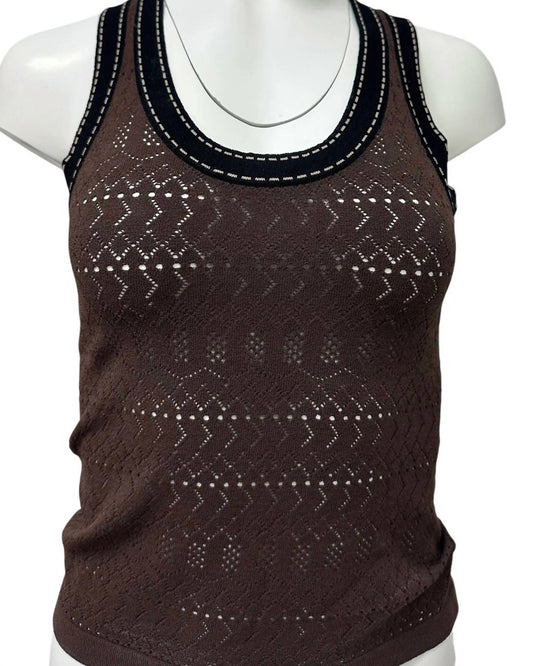 Autumn Cashmere - Women's Pointelle Racer Back Tank With Saddle Stitching