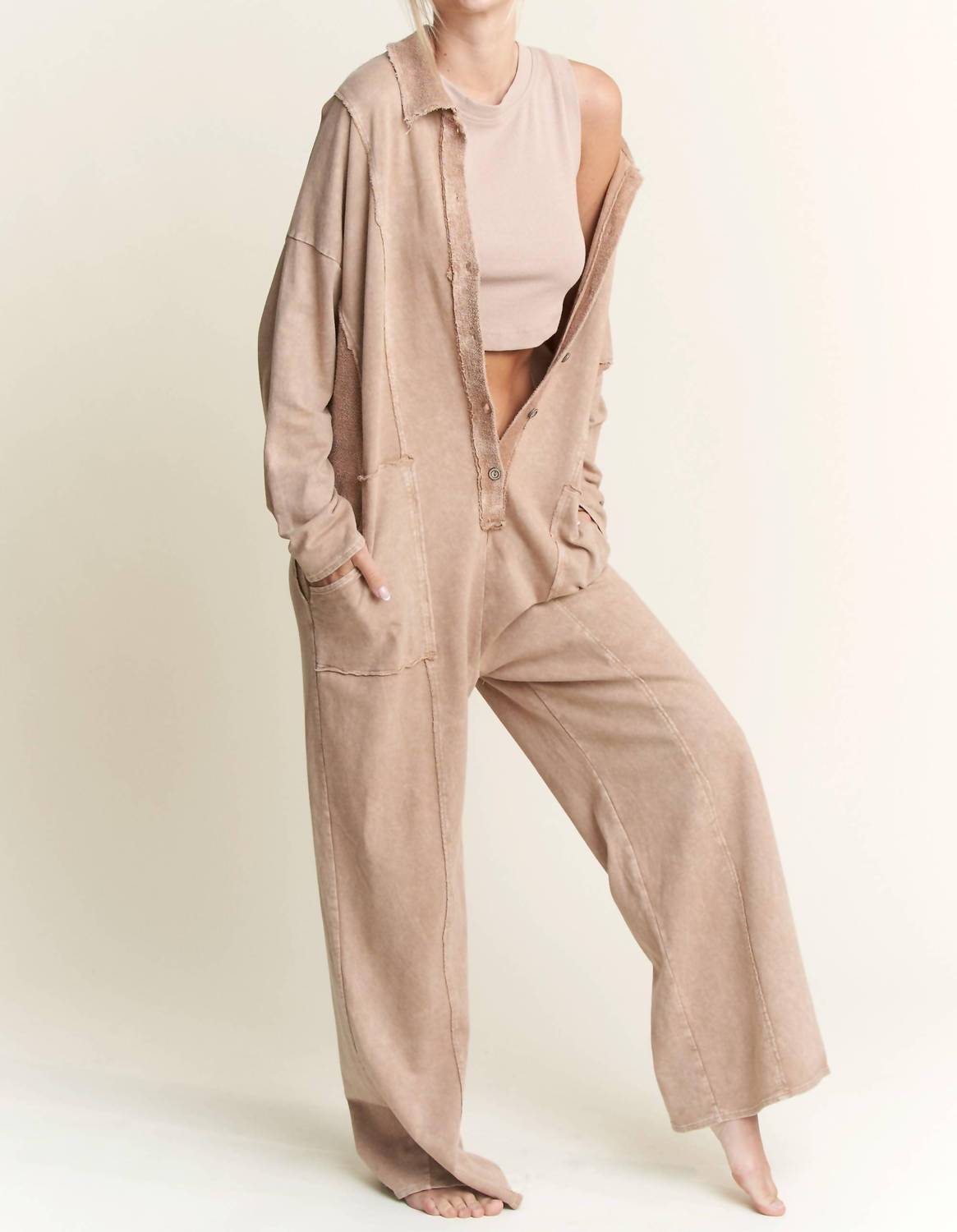 J.Her - Mineralwash Button Down Collar Onesie Jumpsuit