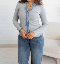 Mystree - Collared Washed Thermal Button Down Top