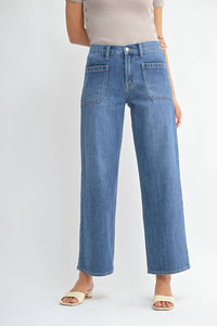 Just Usa - Katie Patch Pocket Straight Wide Leg Denim Jeans