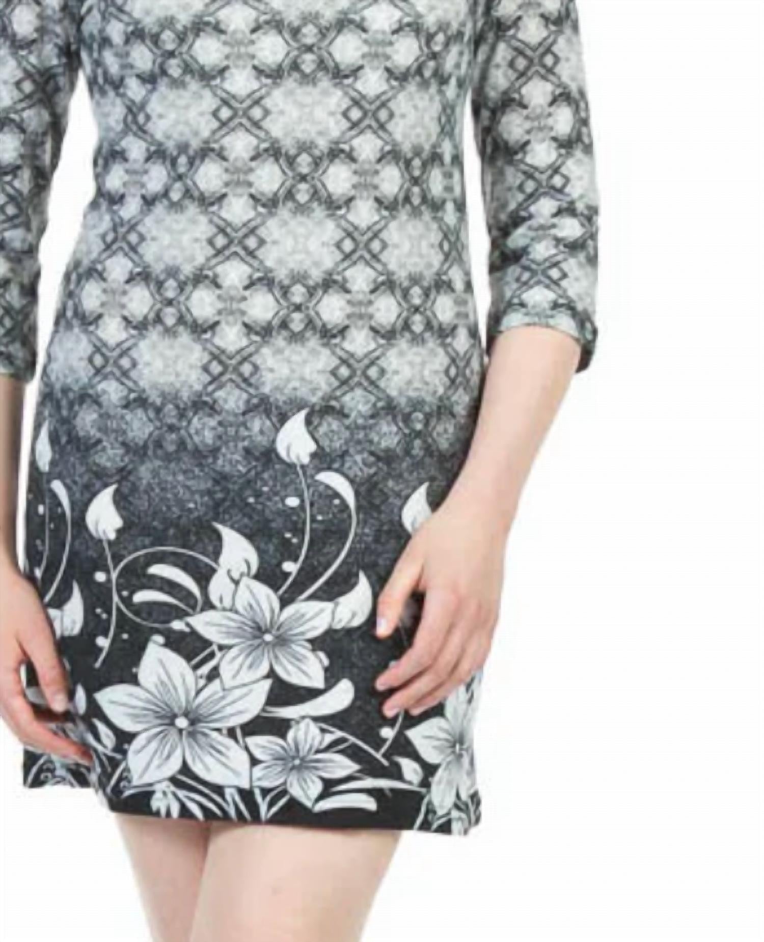 Papillon - Lattice And Floral Border Print Sweater Dress