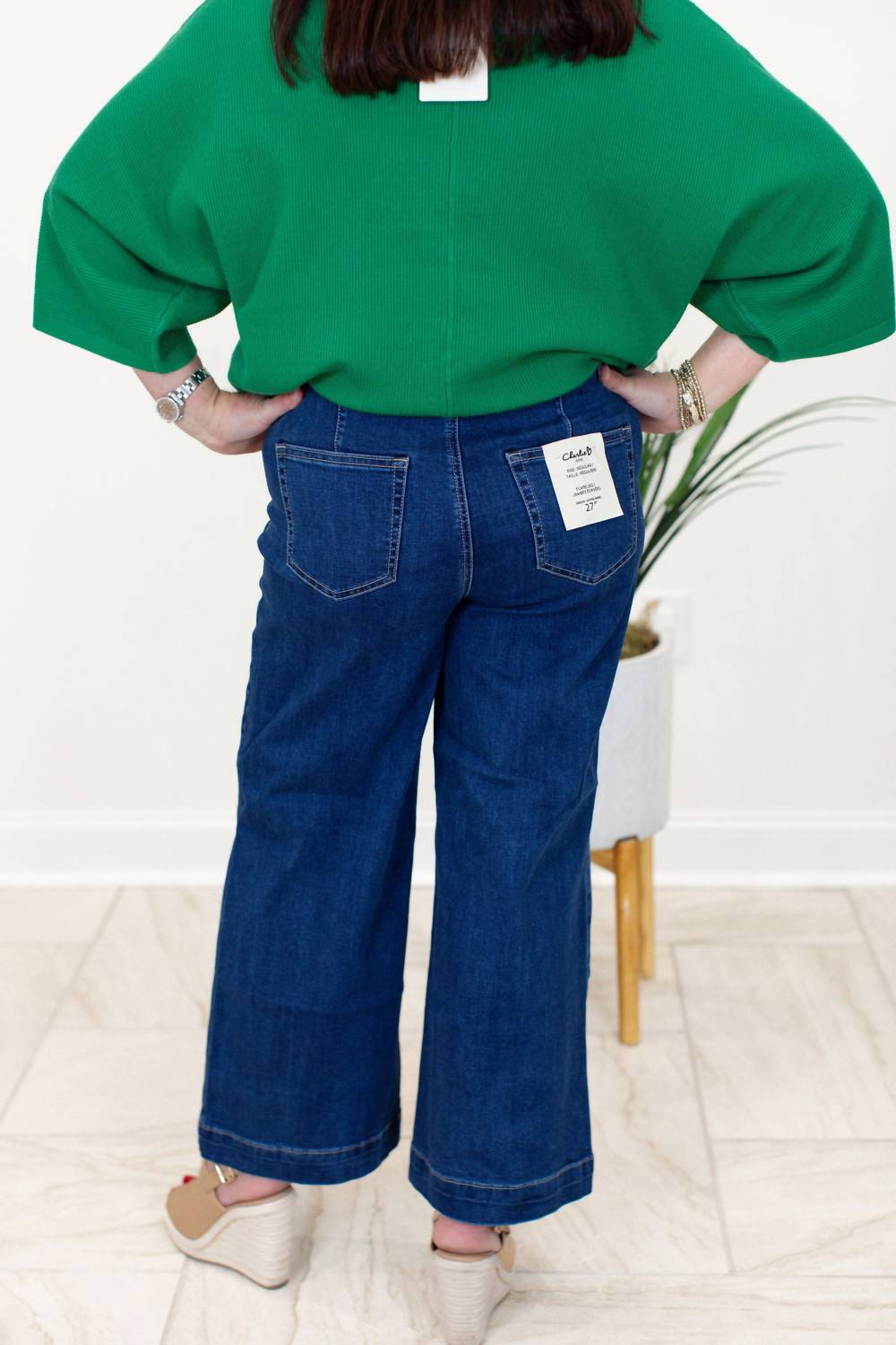 Charlie B - Stretch Denim Cropped Flare Leg Patch Pocket Pant