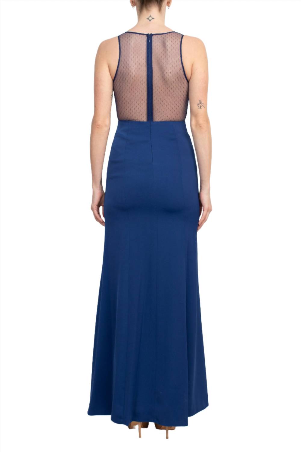 Aidan Mattox - V-neck Illusion Floral Embroidered Tafetta Dress