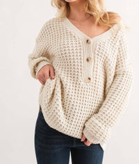 And The Why - Henley Waffle Textured Sweater - Plus