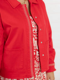 TRIBAL Embroidered Placket Jacket in sangria - women's jacket - view 6