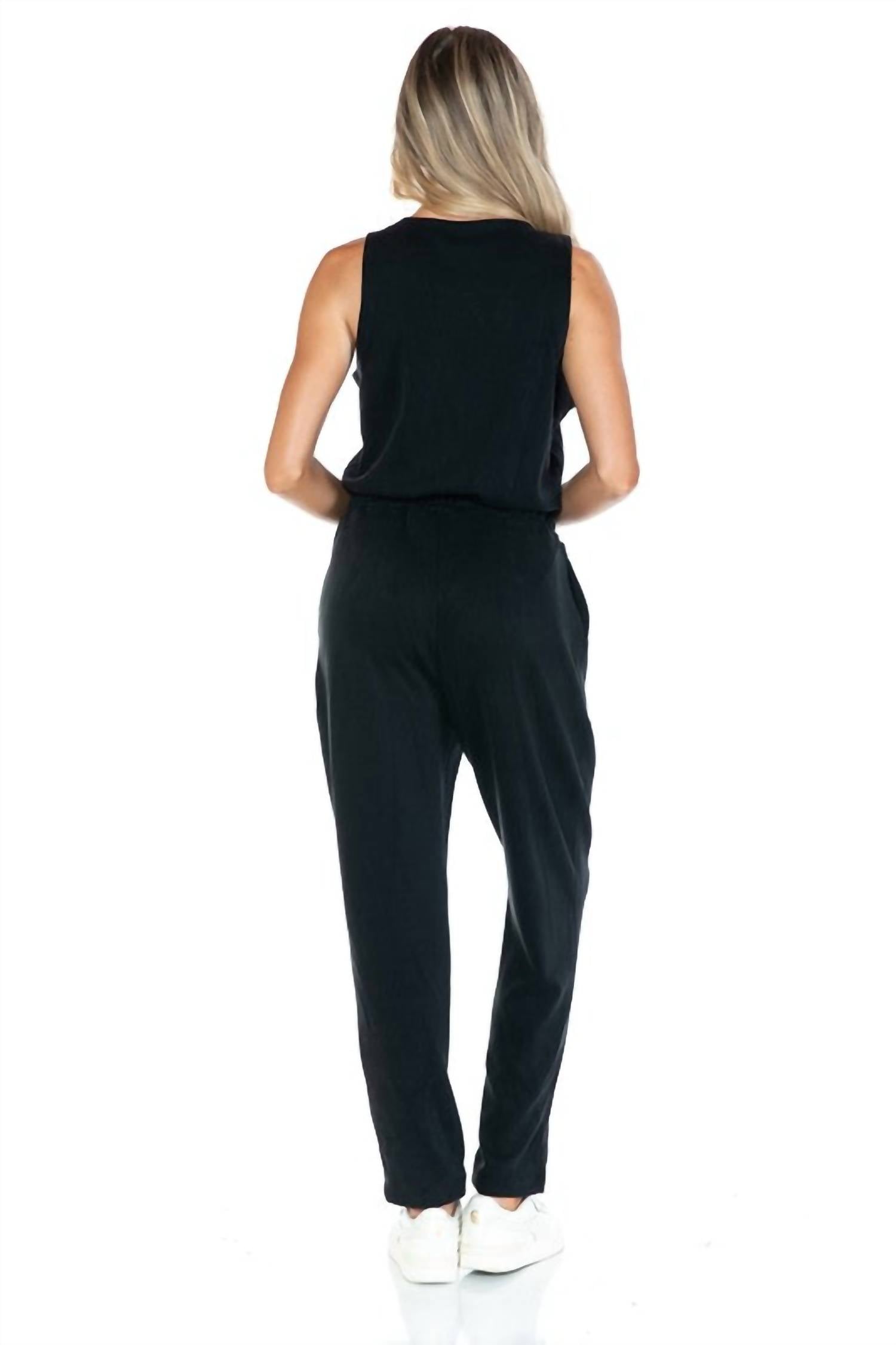 ariella Scuba Sleeveless Jumpsuit in black - women's pants - detail view