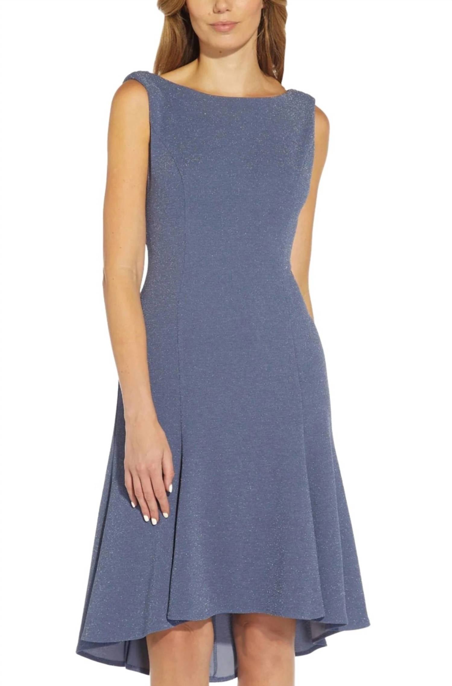 Adrianna Papell - Boat Neck Sleeveless Cowl Metallic Knit Dress