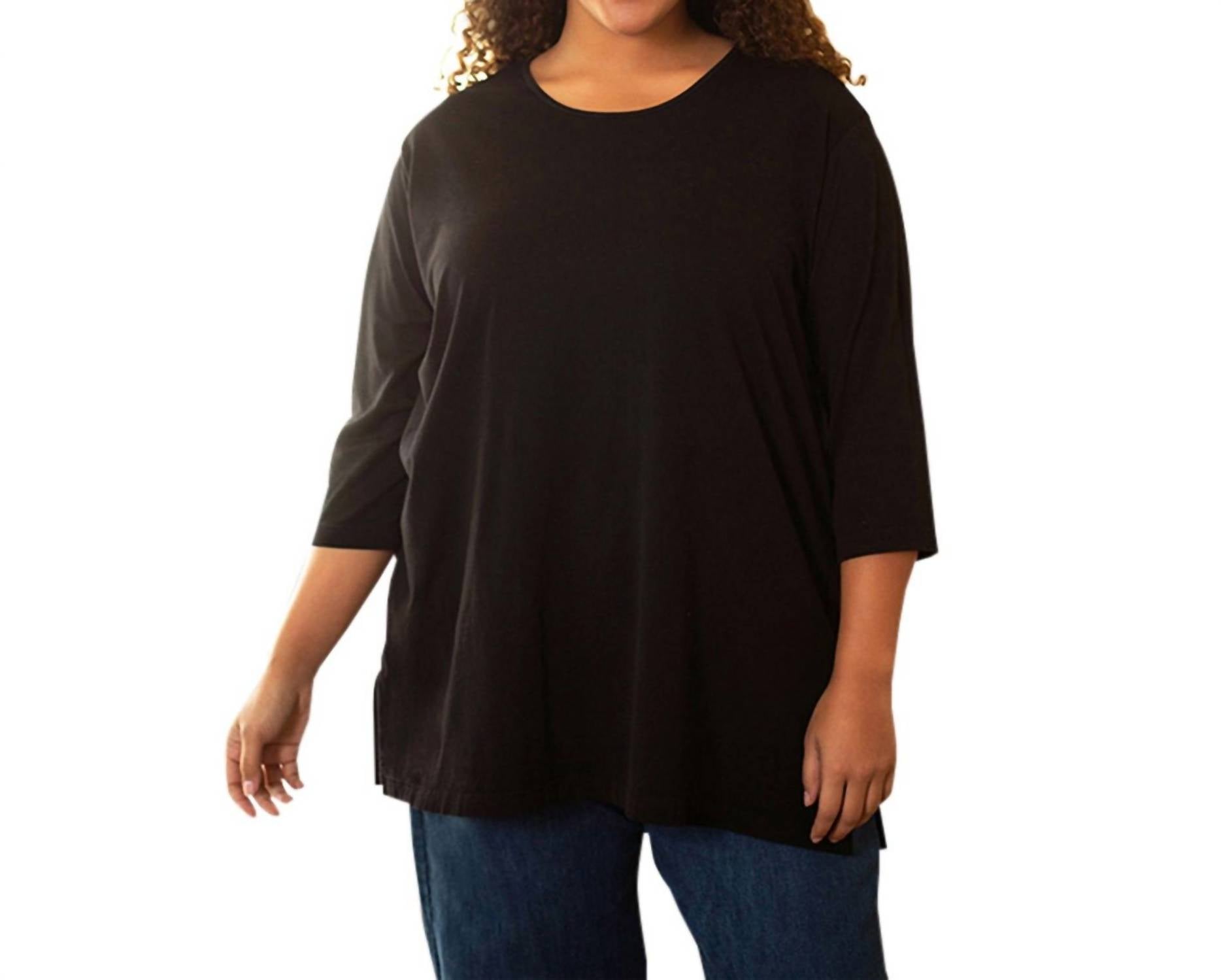 On The Plus Side - Cotton 3/4 Sleeve U-Neck Tee - Plus