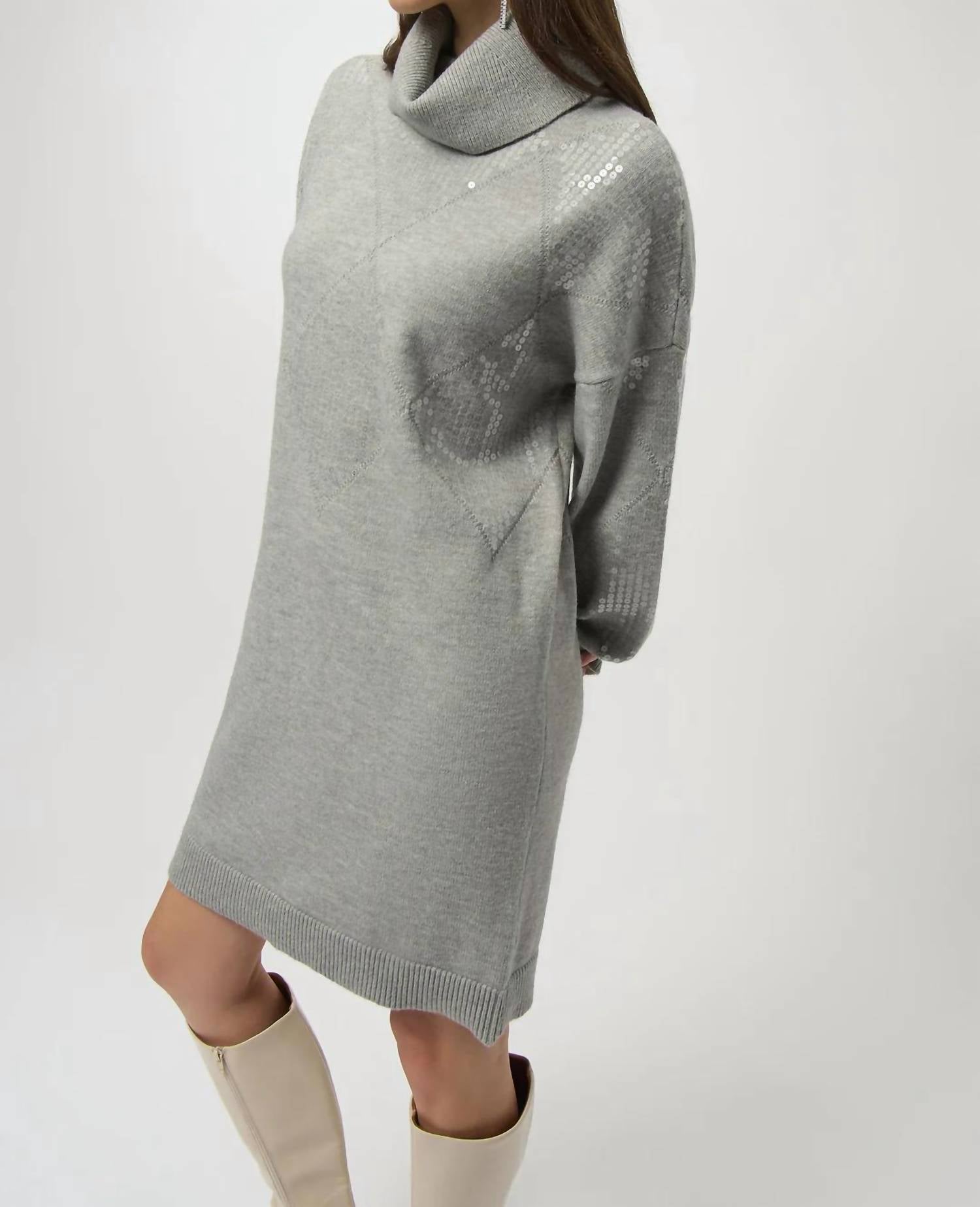 Joseph Ribkoff - Turtleneck Long Puff Sleeve Straight Dress