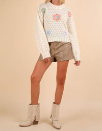 Very J - Women's Hand Made Flower Applique Sweater Top