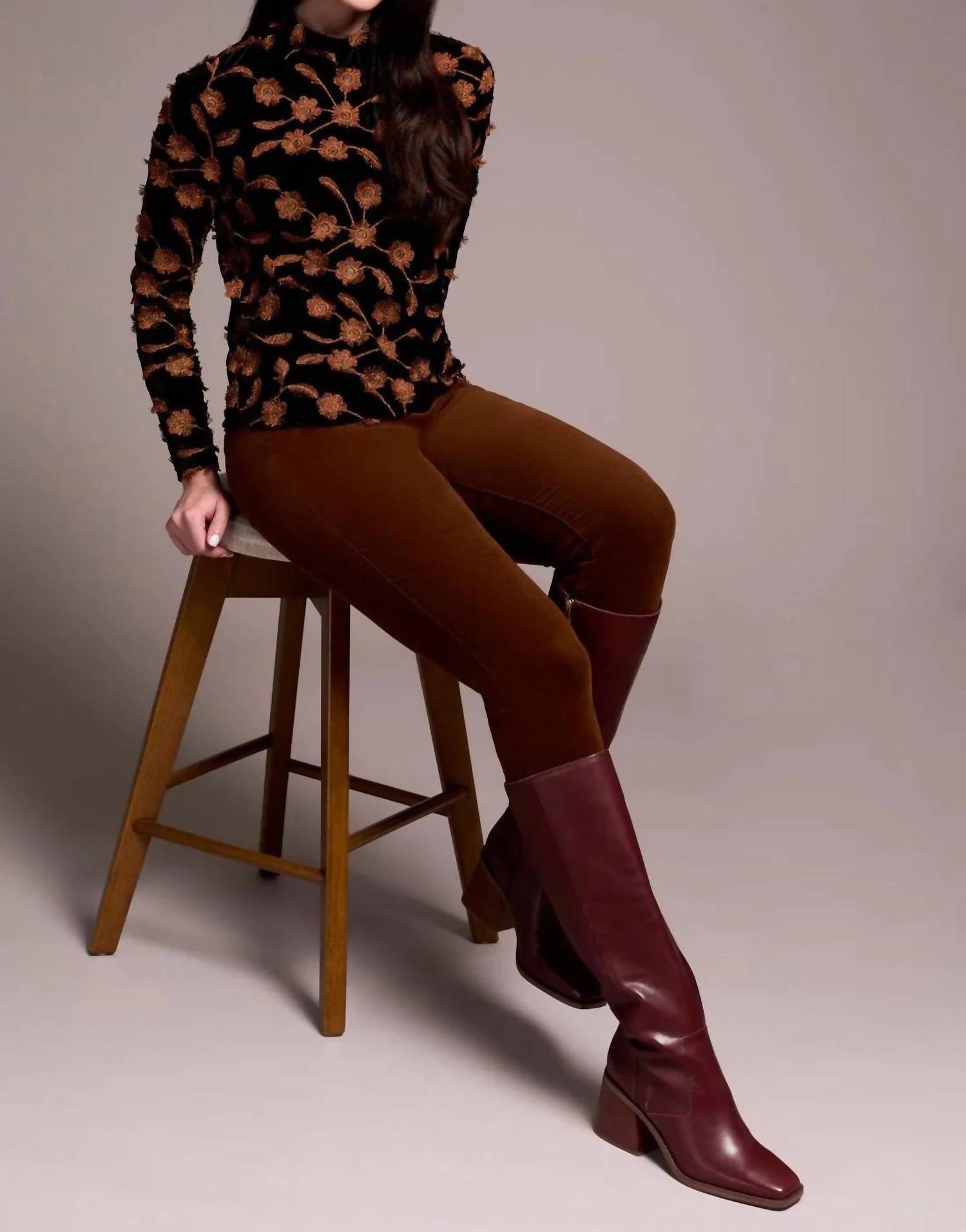 Tribal - Eliza Embellished Velvet Mock Neck Top