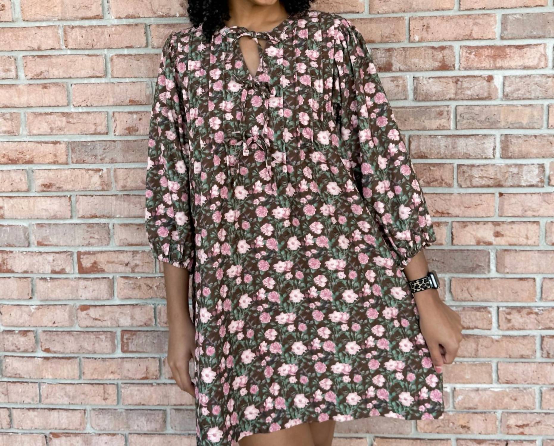 umgee Women's Autumn Charm Dress in brown - women's dress - detail view
