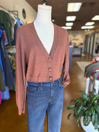 KLd. Signature Women's Pintucked Cropped Cardigan in brown - women's cardigan - alternate view