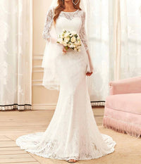 Ever-Pretty - Round Neck Long Pagoda Sleeves Wedding Dress