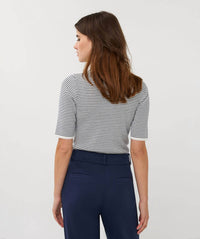 ESQUALO Stripe Mock Neck Top in navy white - women's t-shirt - alternate view