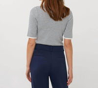 ESQUALO Stripe Mock Neck Top in navy white - women's t-shirt - detail view