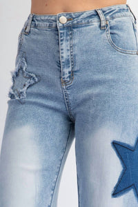 Easel Washed Star Patch Denim in blue - women's jeans - alternate view