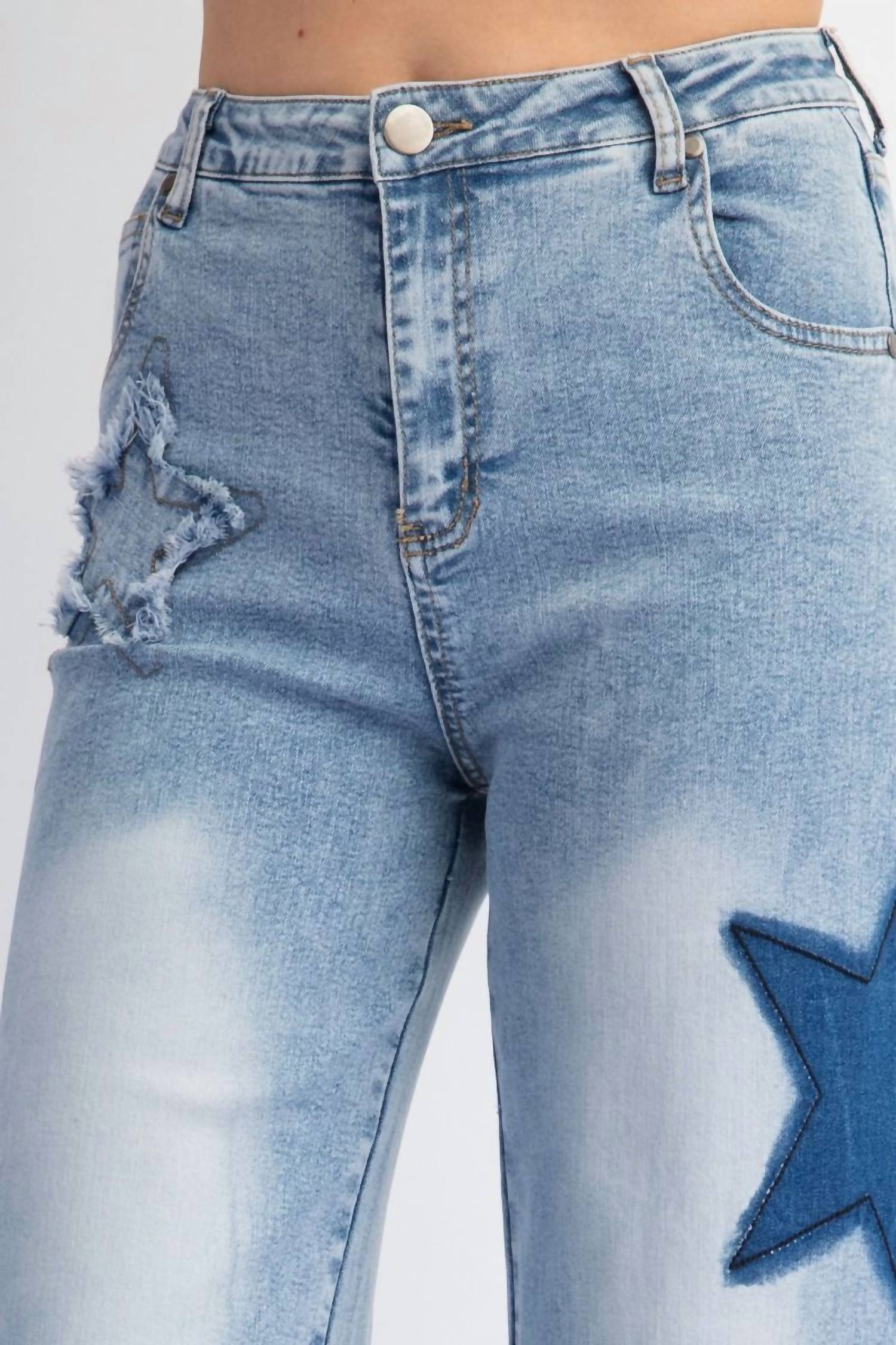 Easel Washed Star Patch Denim in blue - women's jeans - alternate view