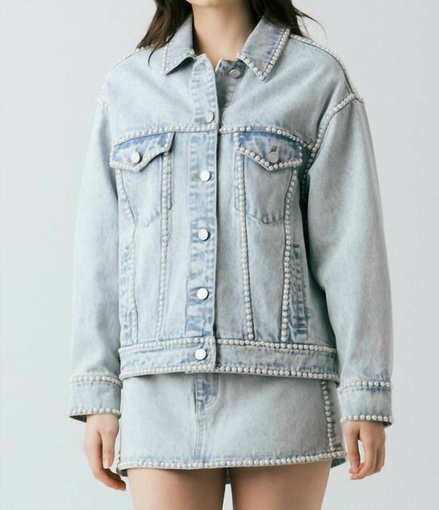 Blanknyc - Tiebreaker Pearl Trim Denim Jacket