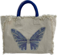 Hipchik - Women's Blue Butterfly Fringe Canvas Bag