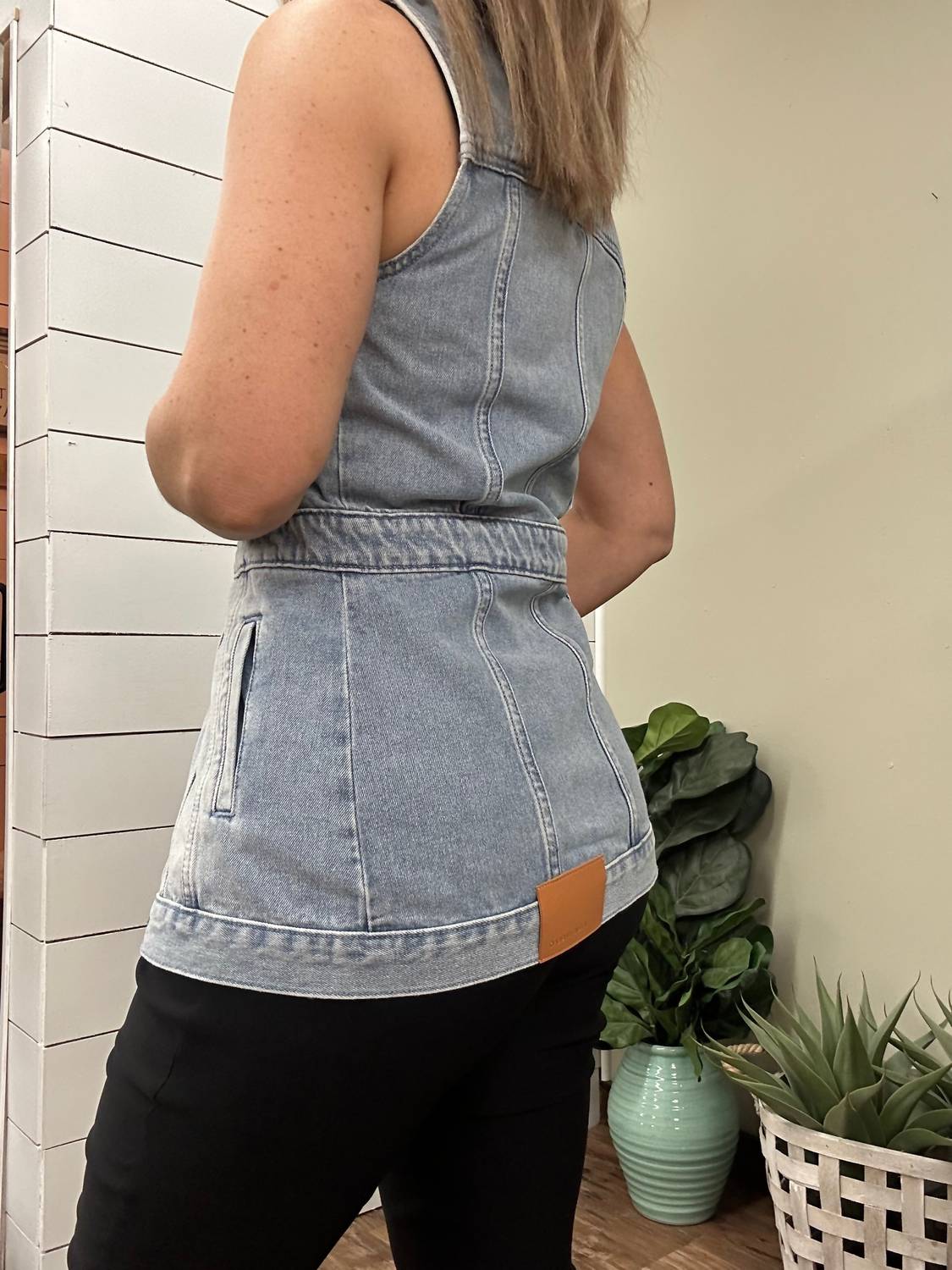 Tribal - Long Sleeveless Denim Jacket With Pockets