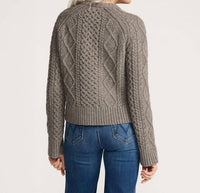 PENDLETON Fisherman Wool cable sweater in grey - women's cardigan - detail view