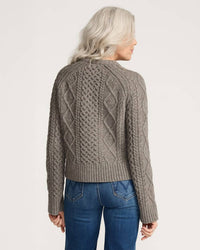 PENDLETON Fisherman Wool cable sweater in grey - women's cardigan - alternate view