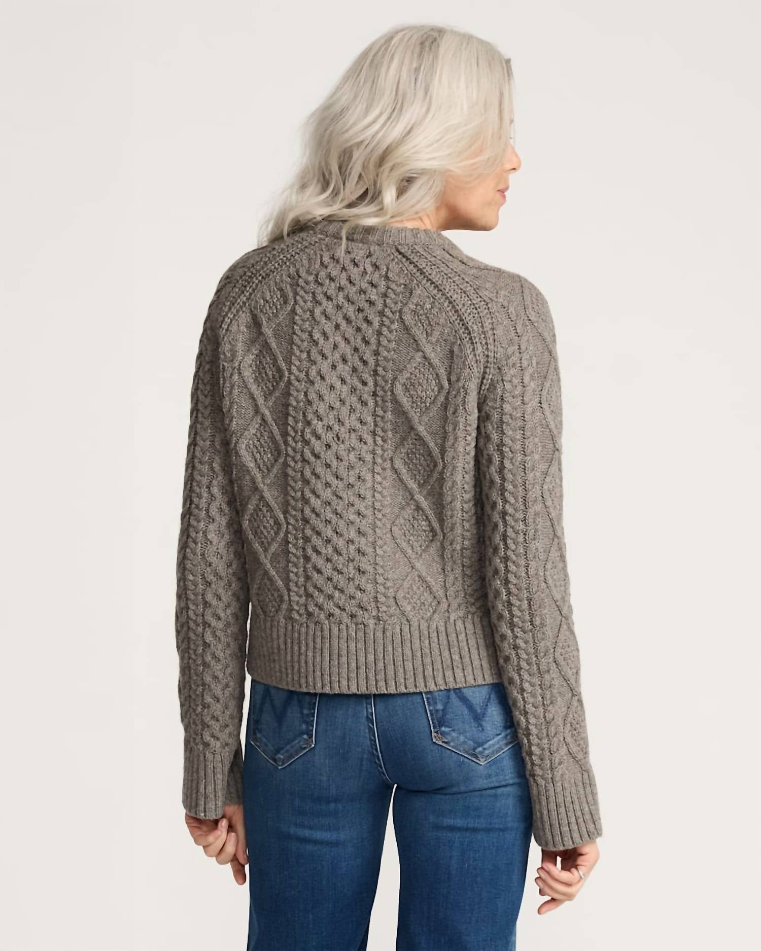 PENDLETON Fisherman Wool cable sweater in grey - women's cardigan - alternate view