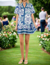 Thml - Tile Print Puff Sleeve Mini Dress