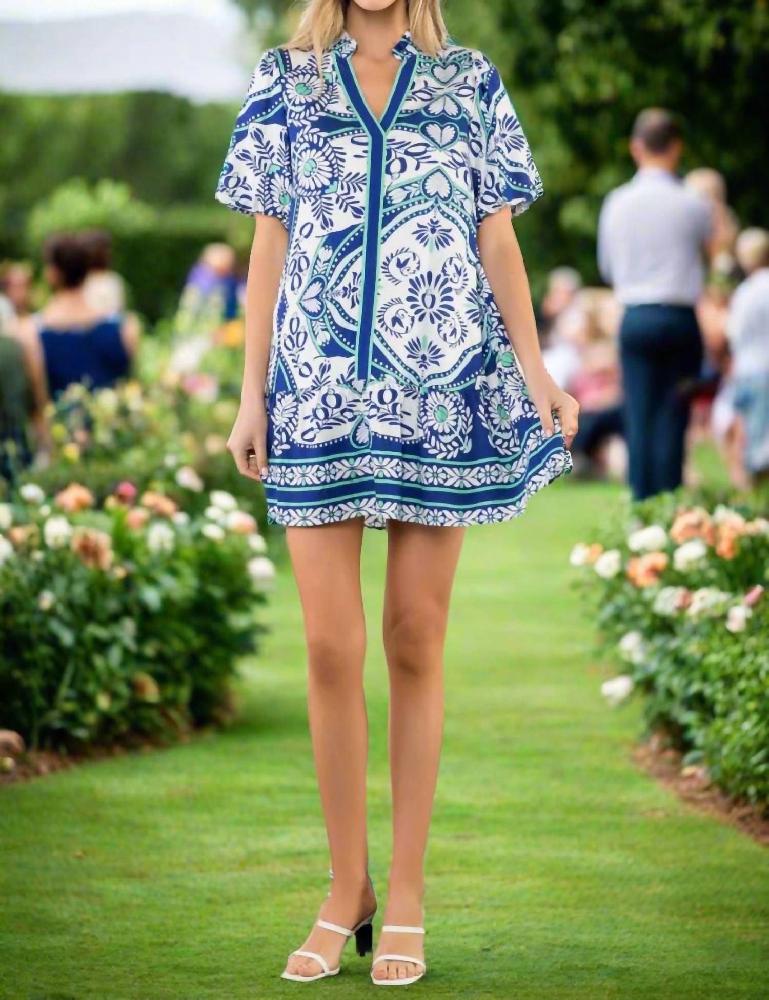 Thml - Tile Print Puff Sleeve Mini Dress