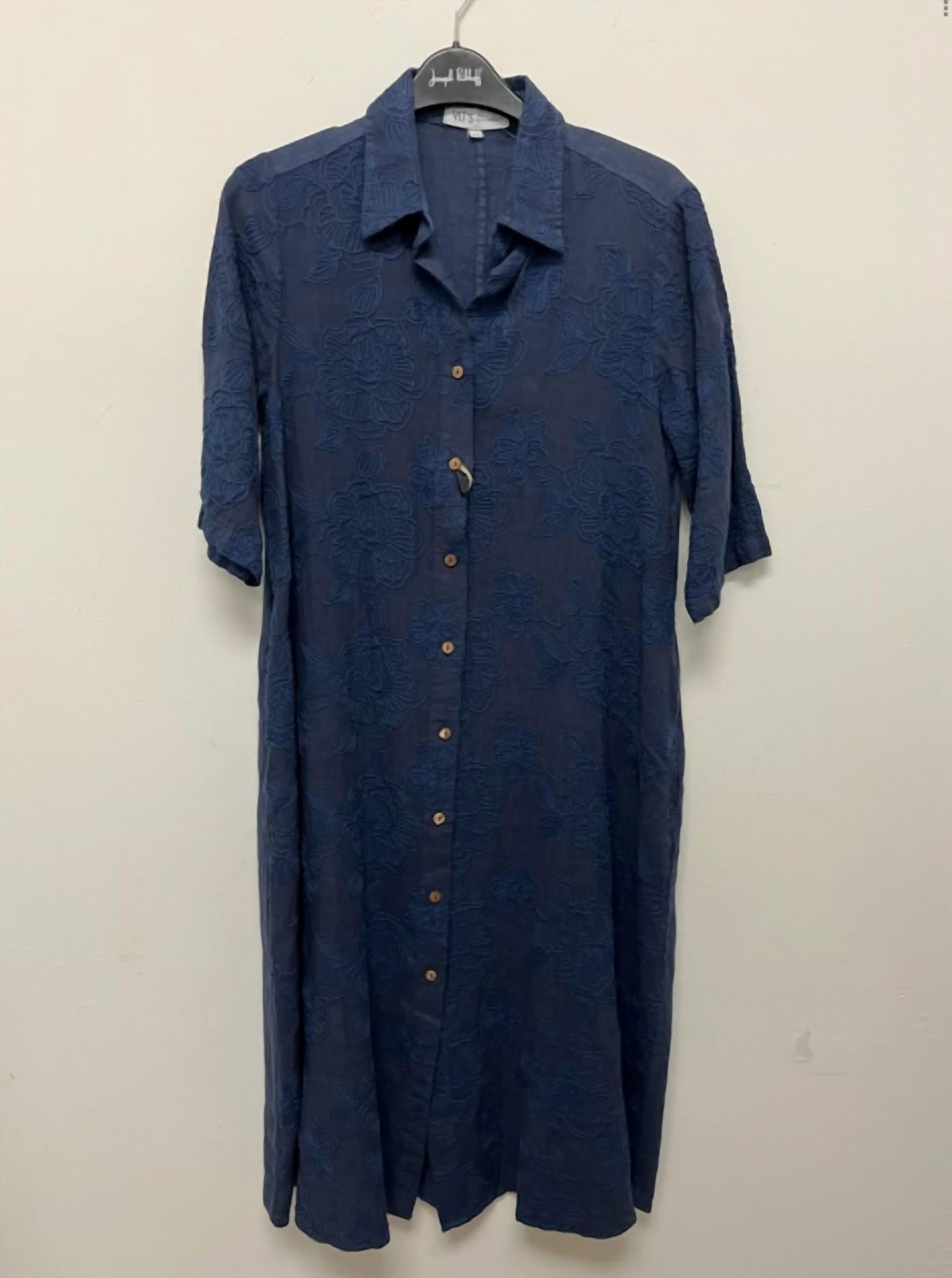 Valentina Women's Linen Shirt Dress in navy blue - women's dress