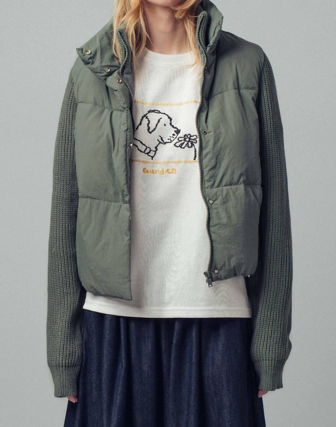 Urban Daizy Light Puffer Zipper Jacket in olive - women's jacket - view 4
