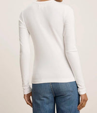 Velvet by Graham & Spencer Camino Modal Rib Tee in white - women's long sleeve top - alternate view