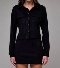 Hidden - Suede Cropped Button Front Shirt