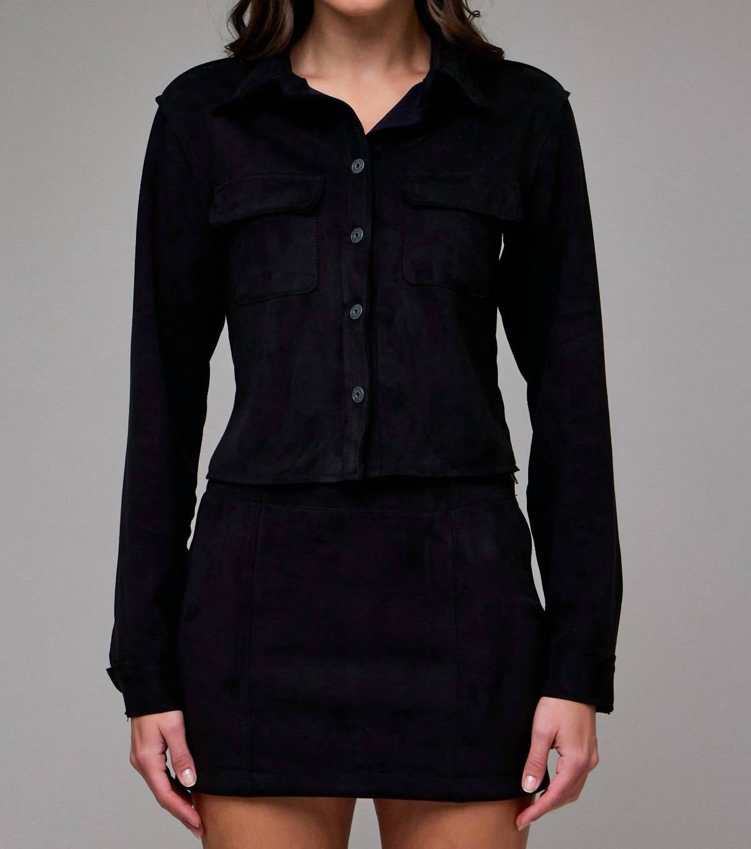Hidden - Suede Cropped Button Front Shirt