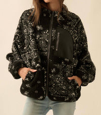 PROMESA Chasing Dreams Paisley-print Fleece Zip-up Jacket in black - women's jacket