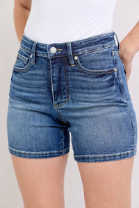 Judy Blue Tummy Control Mid Length Shorts in blue - women's shorts - view 6