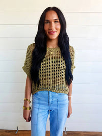 Ee:Some - Crochet Knit Short Sleeve Sweater Top