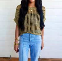 Ee:Some - Crochet Knit Short Sleeve Sweater Top
