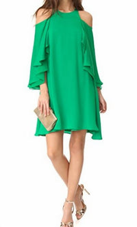 Halston Heritage - Cold Shoulder Ruffle Dress