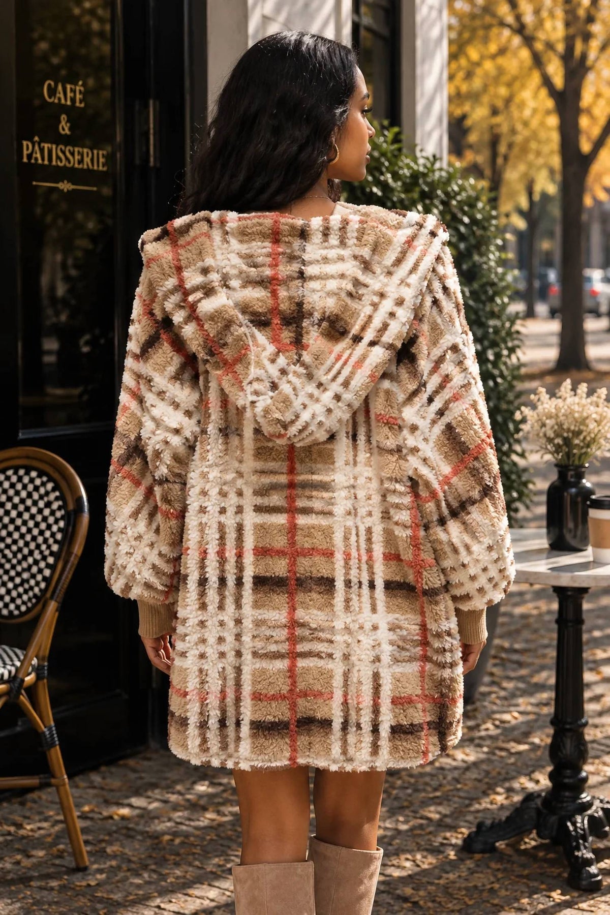 Surelymine - Cozy Plaid Sherpa Hooded Jacket