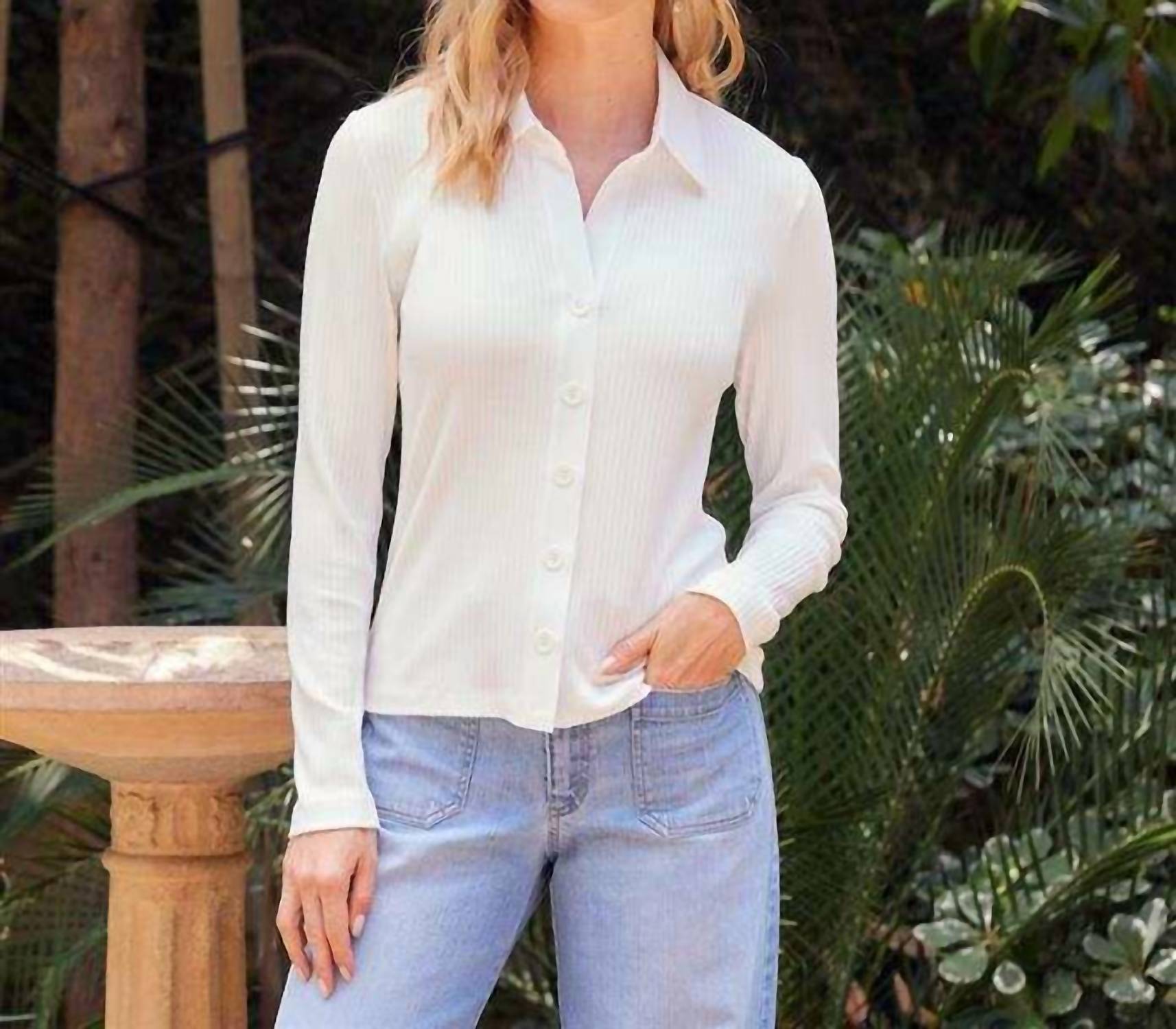 Karen Kane - Ribbed Long Sleeve Button Front Top