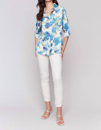 CHARLIE B Harlow Satin Blouse in lime - women's shirt