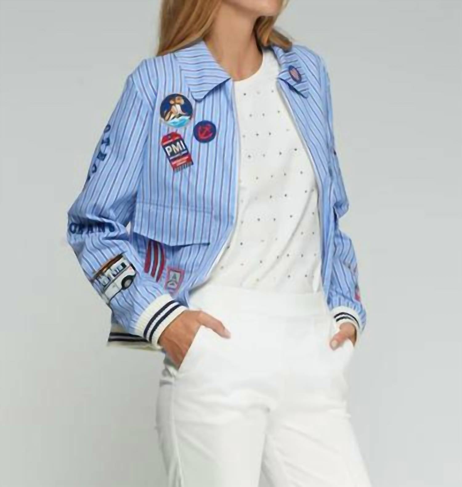 Vilagallo - Surf Embroidery Striped Bomber Jacket
