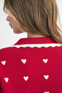 AEMI + CO Heart Pointelle Peter Pan Cardigan in red - women's cardigan - view 6