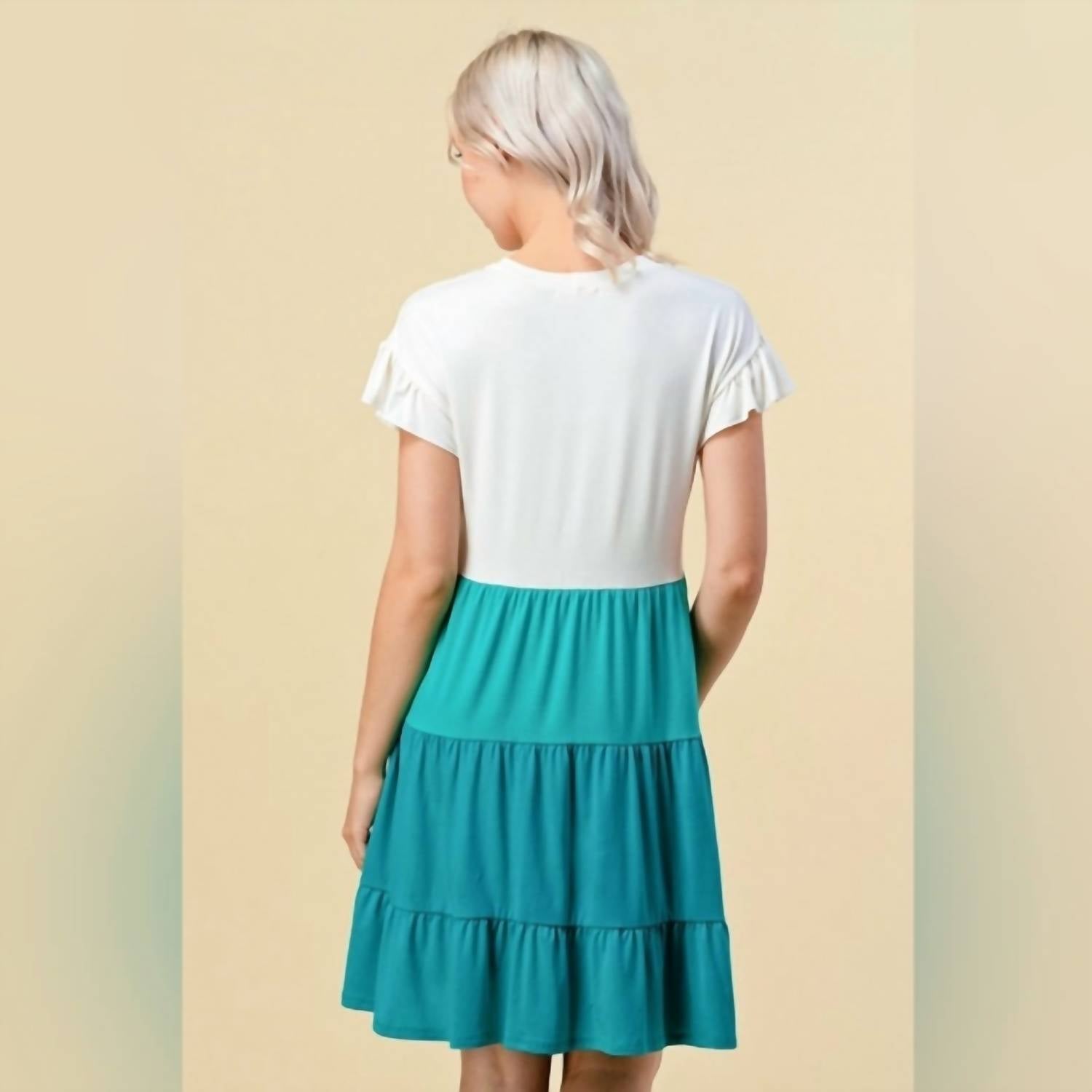 First Look - Block Round Neck Ruffle Dress