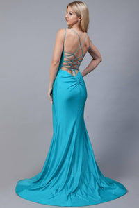Amelia Couture - Fitted Glitter Gown With Cowl Neck And Slit