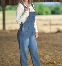 Rosa Clothing Vintage washed Denim overalls in dark blue - women's jeans - detail view