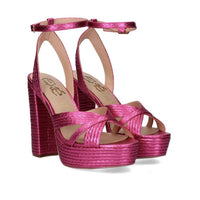 Exe Women's Ophelia Platform Block Heel in fuchsia snake - women's heels - detail view