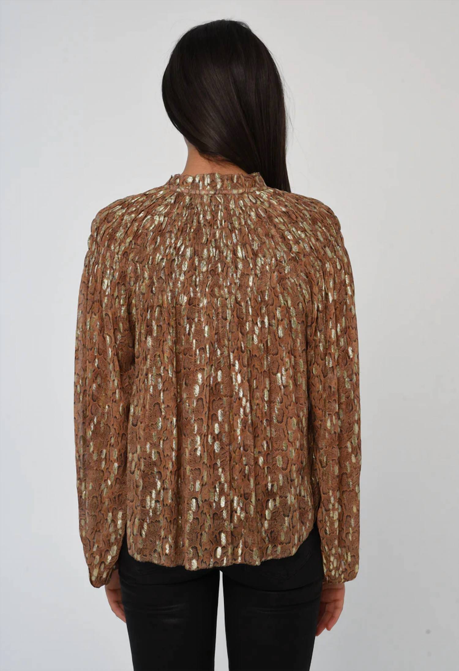 LOVE THE LABEL MEREDITH TOP in cavalier python print - women's long sleeve top - detail view
